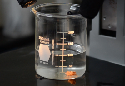 ice slicer turning into brine in a lab beaker